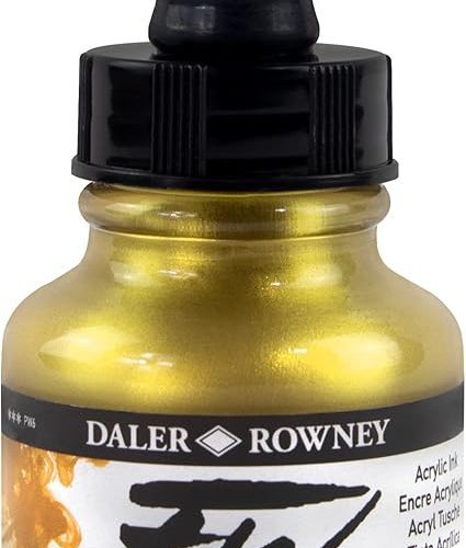 Garrafa de tinta acrílica Daler-Rowney FW com imitação de ouro – Tinta acrílica versátil para desenho para artistas e estudantes – Tinta de caligrafia permanente – Tinta de arquivo para ilustrar e mais