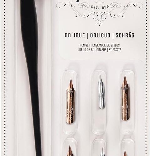 Speedball Kit para Caligrafia Speedball Oblique 2968, Preto e Metálico