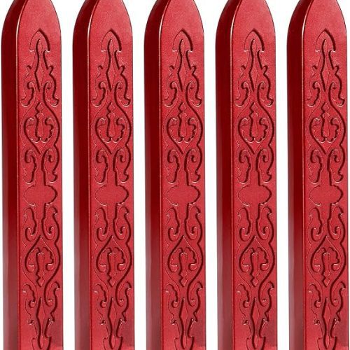 Yoption 5 palitos de cera de vedação vermelhos metálicos com mechas para selo de cera, convites de casamento, envelopes, selagem de presentes