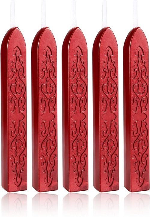 Yoption 5 palitos de cera de vedação vermelhos metálicos com mechas para selo de cera, convites de casamento, envelopes, selagem de presentes